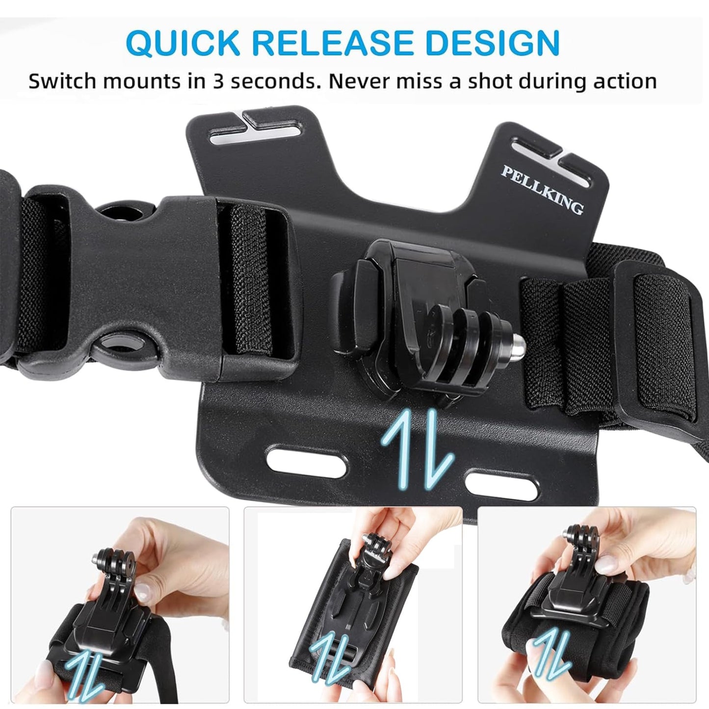 Accessories Kit for DJI Osmo Pocket 3, Quick Release 4 in 1 Chest Mount Head Strap Harness Backpack Strap Mount Wrist Strap, Wearable Border Frame