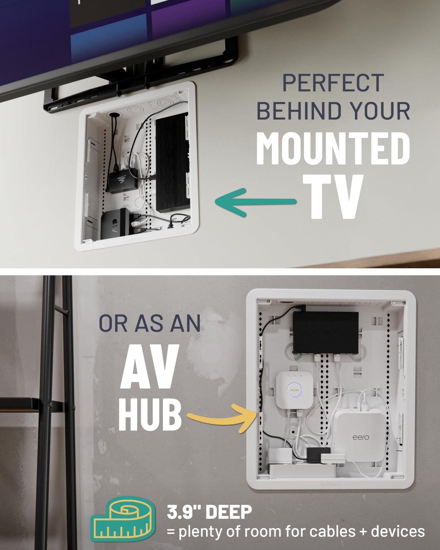 ECHOGEAR 17" in Wall TV Media Box - Recessed TV Outlet Network Enclosure - Works w/Wired & Wireless Samsung Connect Box, Apple TV, Roku, Fire TV Stick