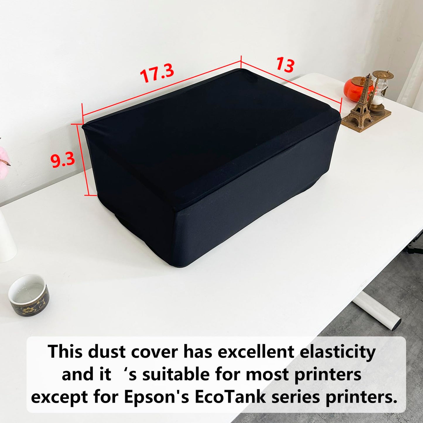 COCOBOW Universal Elastic Waterproof Printer Dust Cover - Minimalist Black Stretch Fabric Protector with Drawstring Closure & Metal Buckle for Most