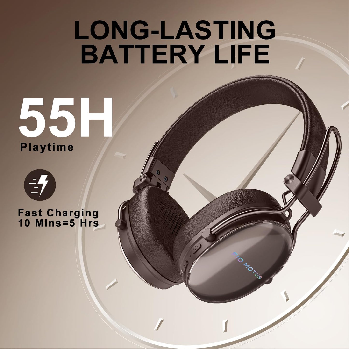 FIO MOTUS Active Noise Cancellation Wireless Bluetooth On-Ear Headphones:with - Hi Res Sound Up to 55H Battery Life, Lightweight, Comfortable…