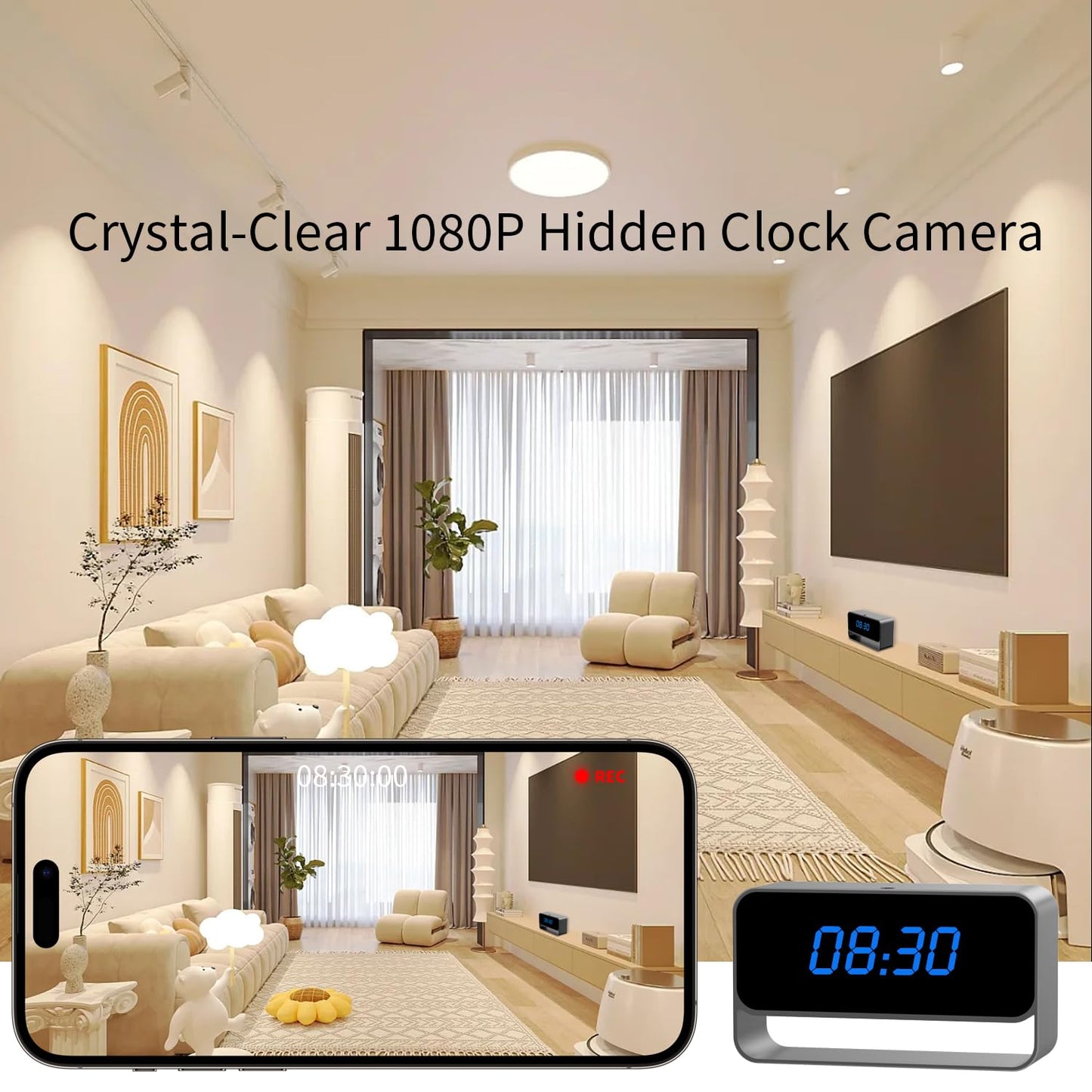 DuboCam Mini WiFi Camera with Clock - Full HD 1080P - Wireless Nanny Cam for Home Office Security - Strong Night Vision - Cloud Storage