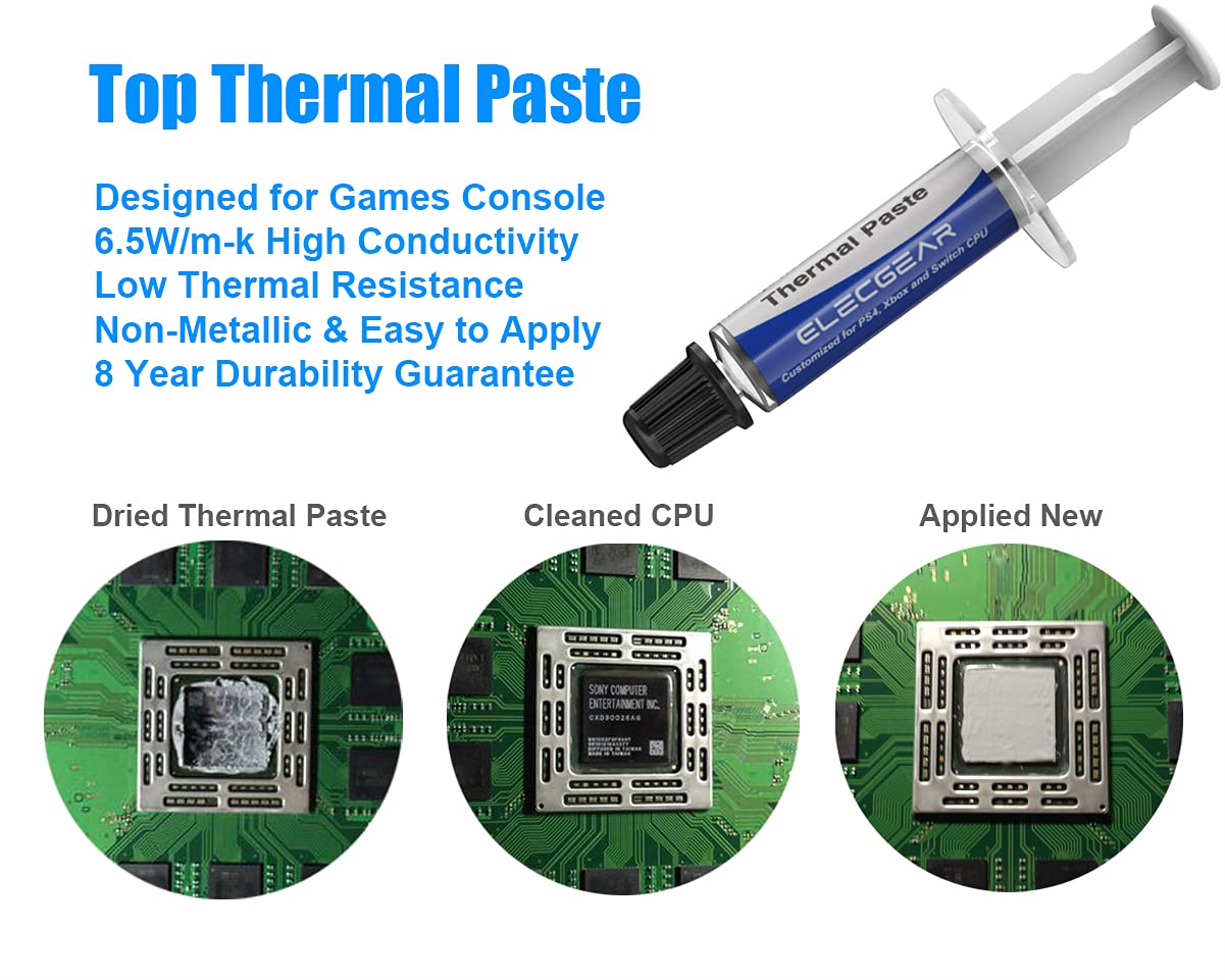 ElecGear Replacement Internal Cooling Fan for PS4 CUH-1xxx - CPU Heatsink Cooler, Arctic MX-2 Thermal Compound Paste, TR9 Torx Security, PH1