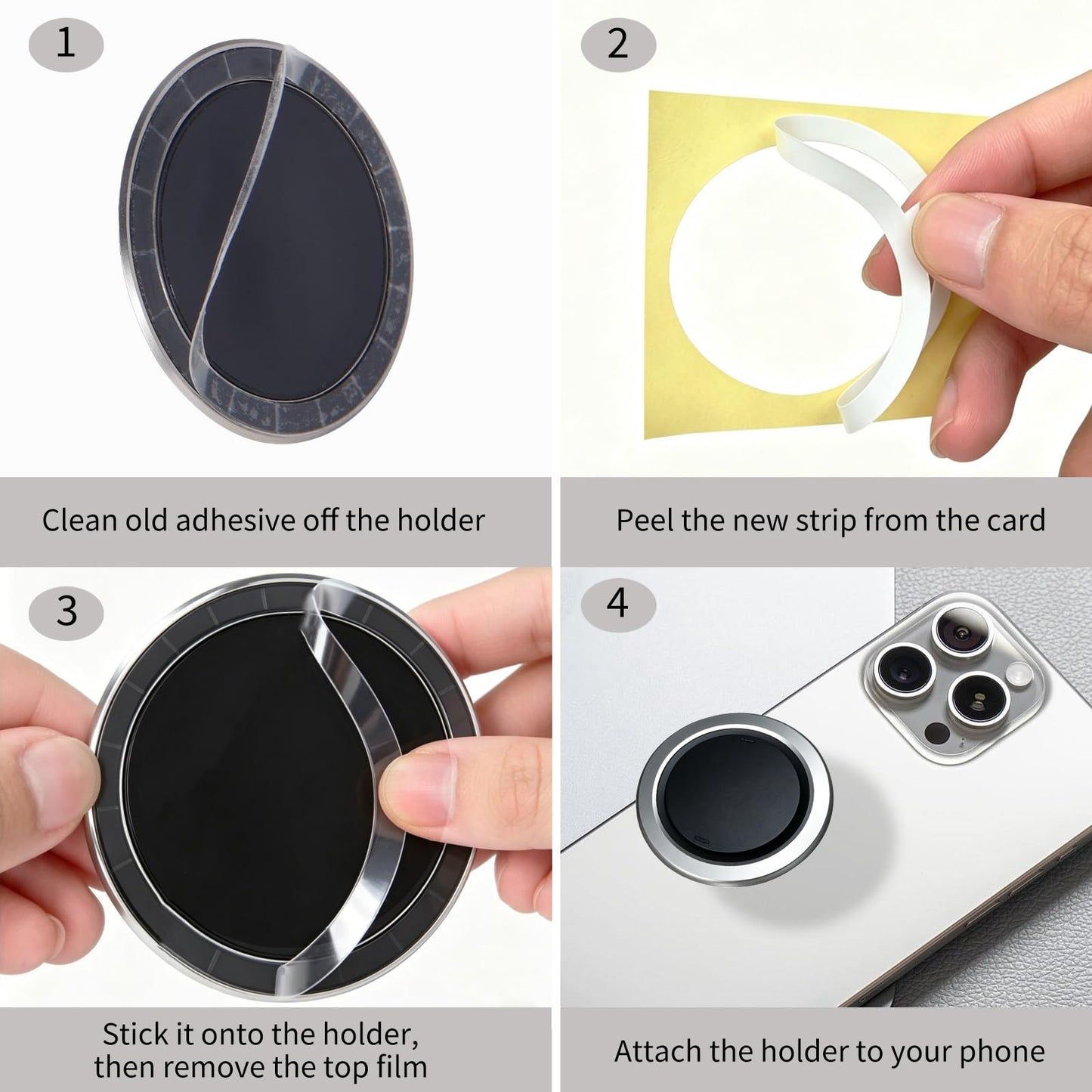 Replacement Adhesive for OHSNAP Grip 3/4/5 & Magnetic Ring, UHB Clear Double-Sided Stickers, Ultra-Strong Invisible Bond for MagSafe Accessories (Pack