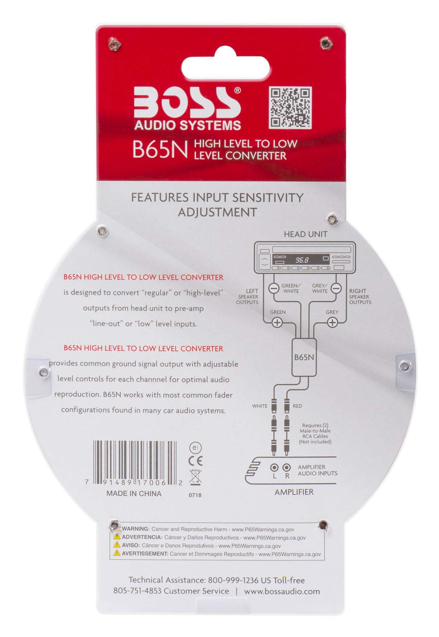 BOSS Audio Systems B65N High Level to RCA Converter for Car Sound Systems - Ground Loop Isolator for Crossover Stereo Equalizer Amplifier Subwoofer