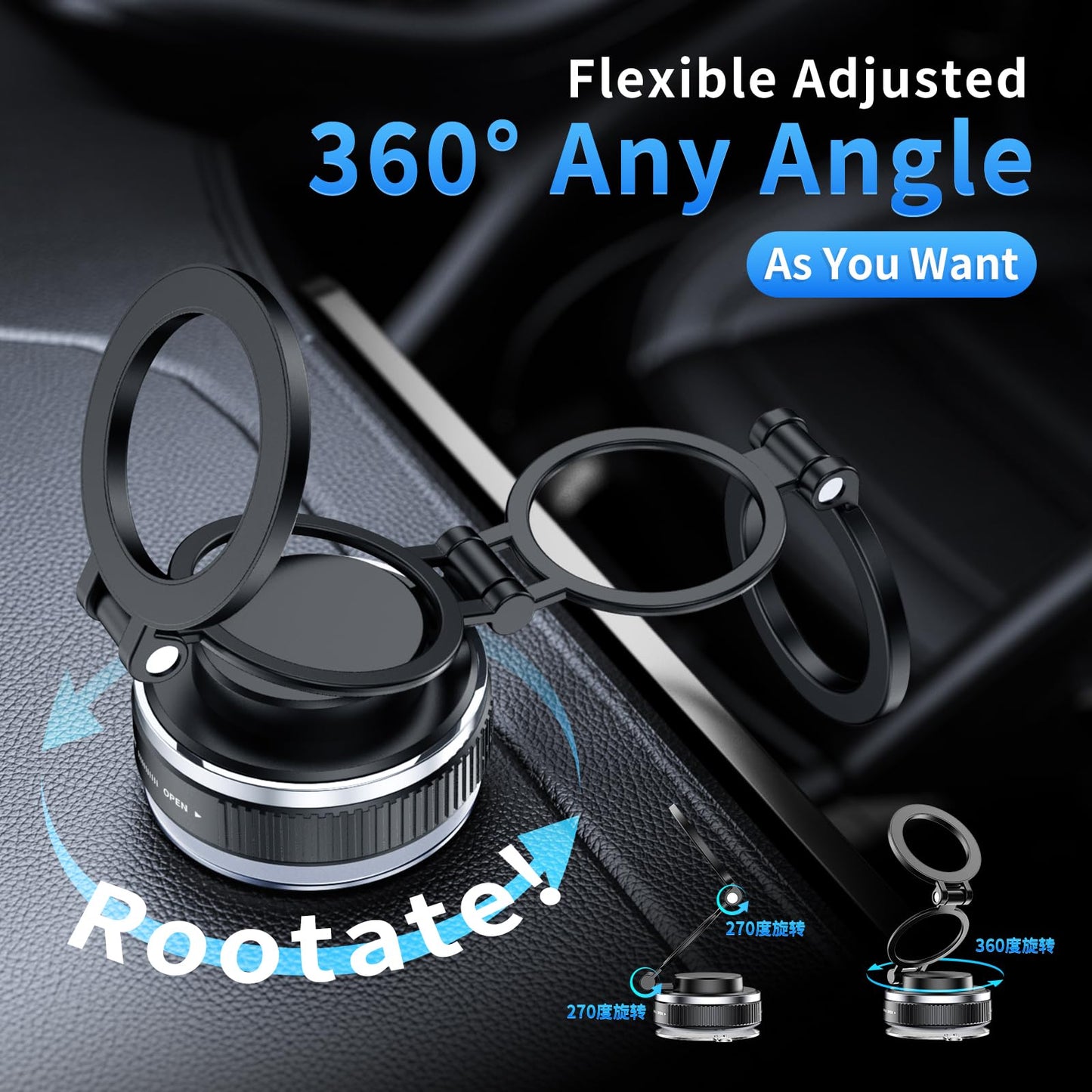 LENEZEN 2025 Upgraded Vacuum Magnetic Phone Holders for Your Car, 360° Adjustable Foldable Magsafe Suction Cup Phone Mount for iPhone [98+LBS