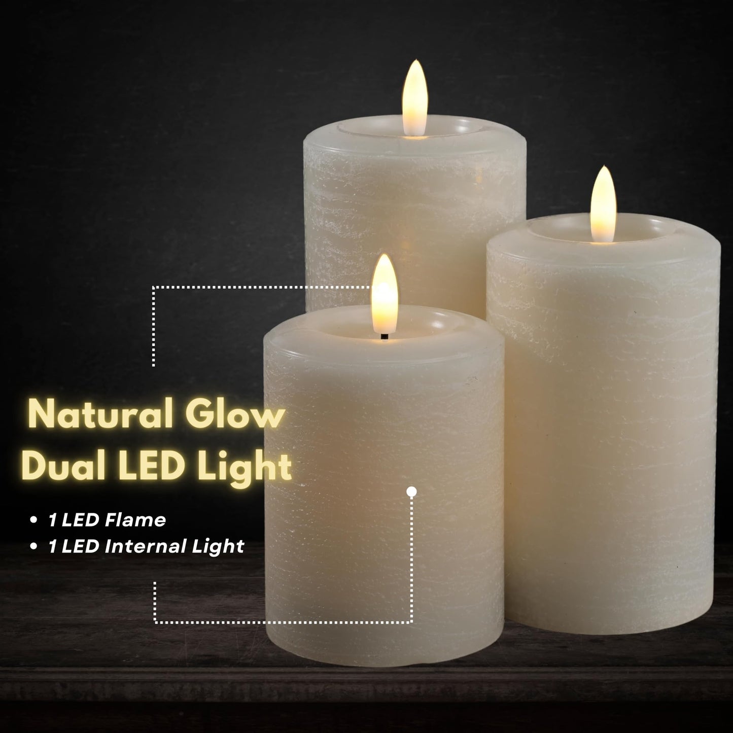 LumiPur Essentials Natural Glow Flameless Flickering Wax Pillar 3 Pack LED Candles (3" x 4" 5" & 6") Gray Fog