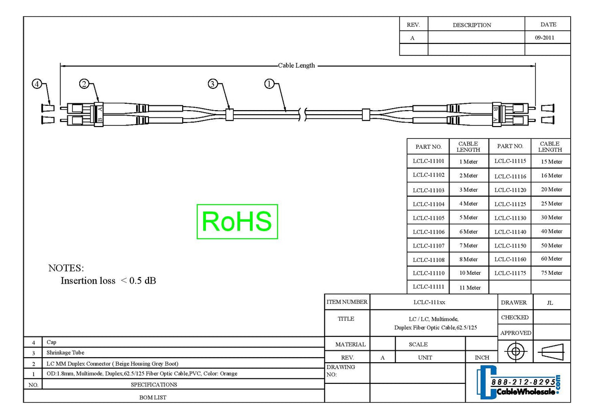 Fiber Optic Cable, LC/LC, Multimode, Duplex, 62.5/125, 30 Meter (98.4 Foot)