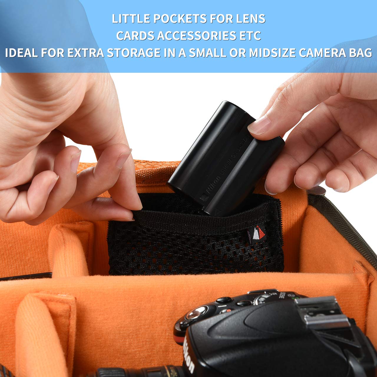 TXEsign Pack of 3 Sizes Hook and Loop Mesh Pockets Net Organizer for Securing Items in DSLR SLR Camera Insert/Video Bag