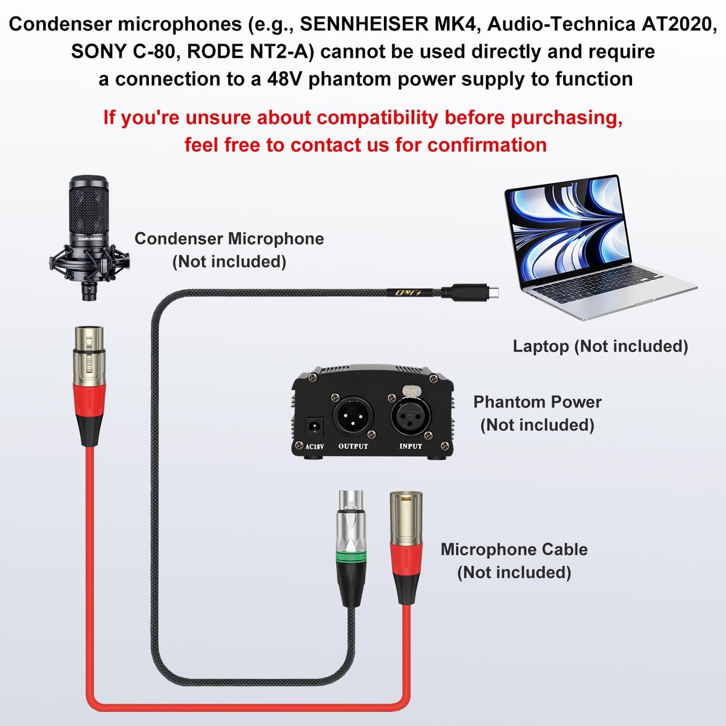 J&D USB C to XLR Microphone Audio Cable for Audio Recording, Dynamic Microphone, Braided USB C to XLR Female Cable Compatible with iPhone 16/17