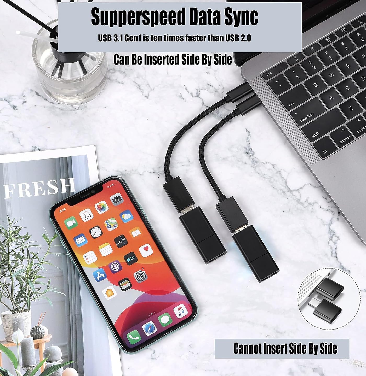 Tek Styz OTG USB-C 3.0 Adapter (2 Pack) Compatible with ZTE Imperial Max XL to Quick Multi-Use Functions to Backup, Keyboard, mice, Thumb Drives…