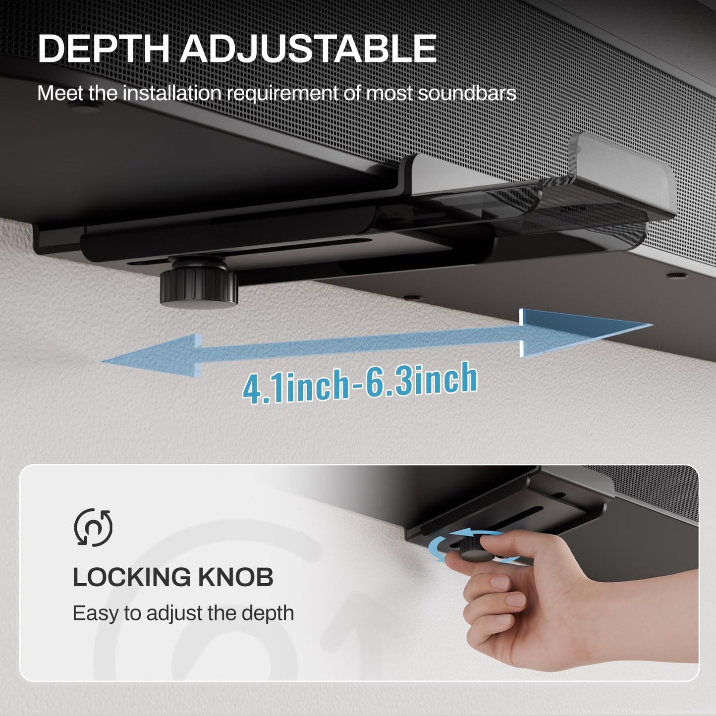 Soundbar Wall Mount Bracket with Anti-Scratch Foam Pads for Samsung, LG, Sony, Vizio, Bose, JBL and More Sound Bar Mounts Under TV,Depth Adjustable
