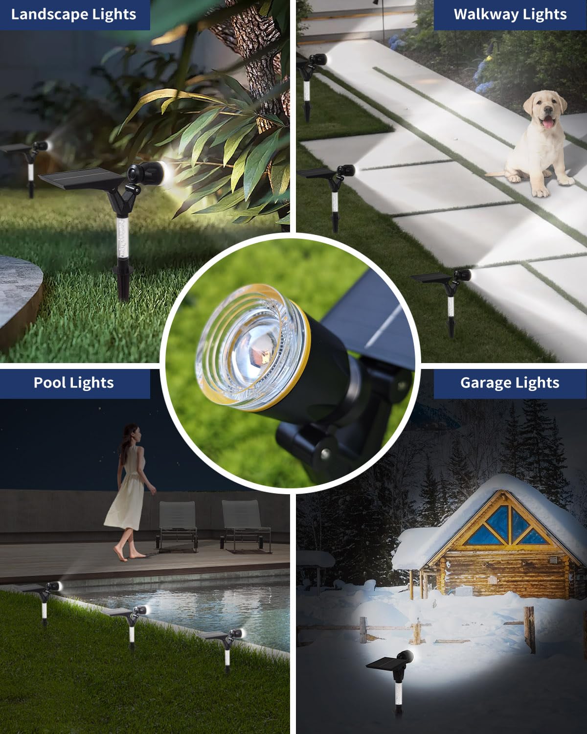 Solar Spot Lights Outdoor Waterproof IP65, 180 Lumens 5000K Cool White Solar Powered Outdoor Lights, Smart Circuit for All-Night Illumination Outdoor