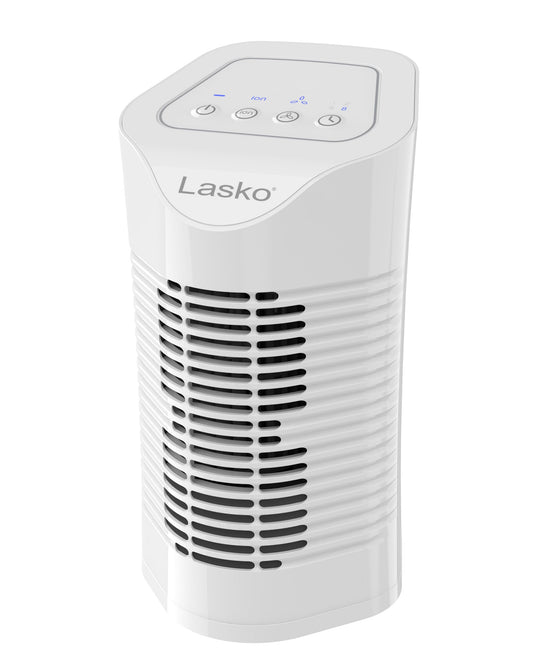 Lasko HF11200 Desktop Air Purifier for Home, Office, Bedroom, Dorm and Small Rooms - 3-Stage Filtration Removes Smoke, Pet Odors, Allergens, and Dust