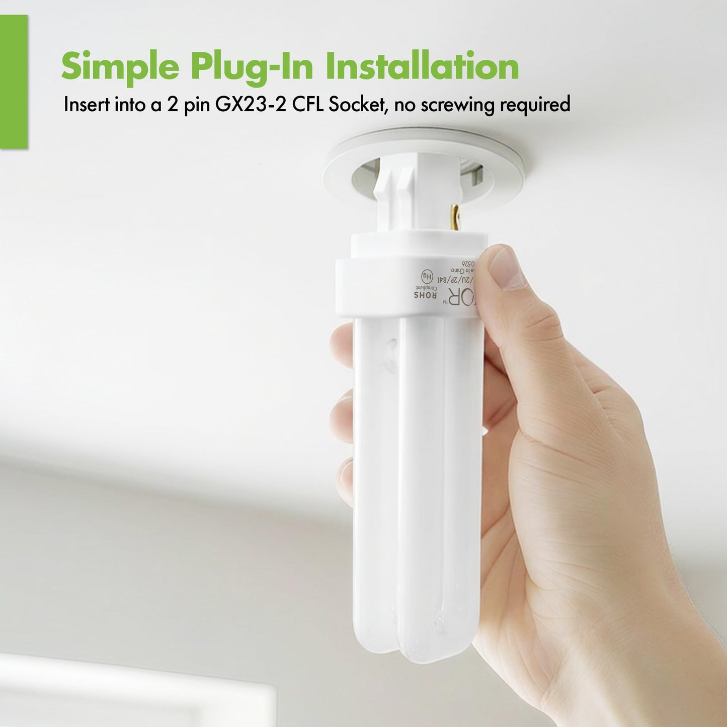KOR 4-Pack 13W Double Tube CFL Light Bulbs, GX23-2 2-Pin Base, 4100K