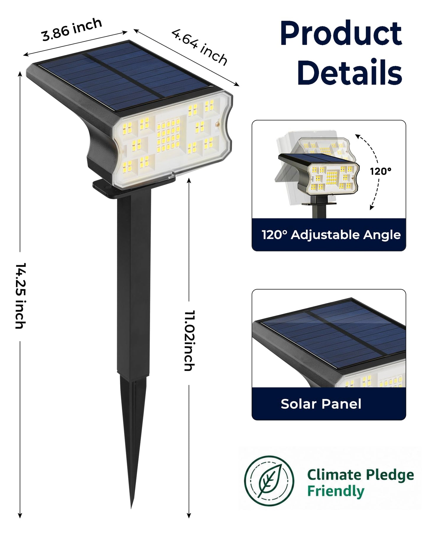 HGGH Solar Lights Outdoor Waterproof IP67, 60 LED 3 Lighting Modes Solar Spot Lights Outdoor for Yard Garden Pathway Landscape, Auto On/Off, Function