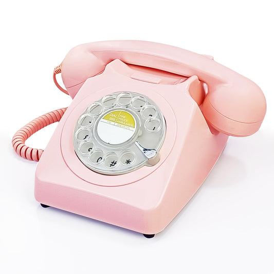 Pink Retro Rotary Landline Phone, 1960s Vintage Rotary Dial Telephone Old Fashioned Decorative Antique Phones with Mechanical Ringer