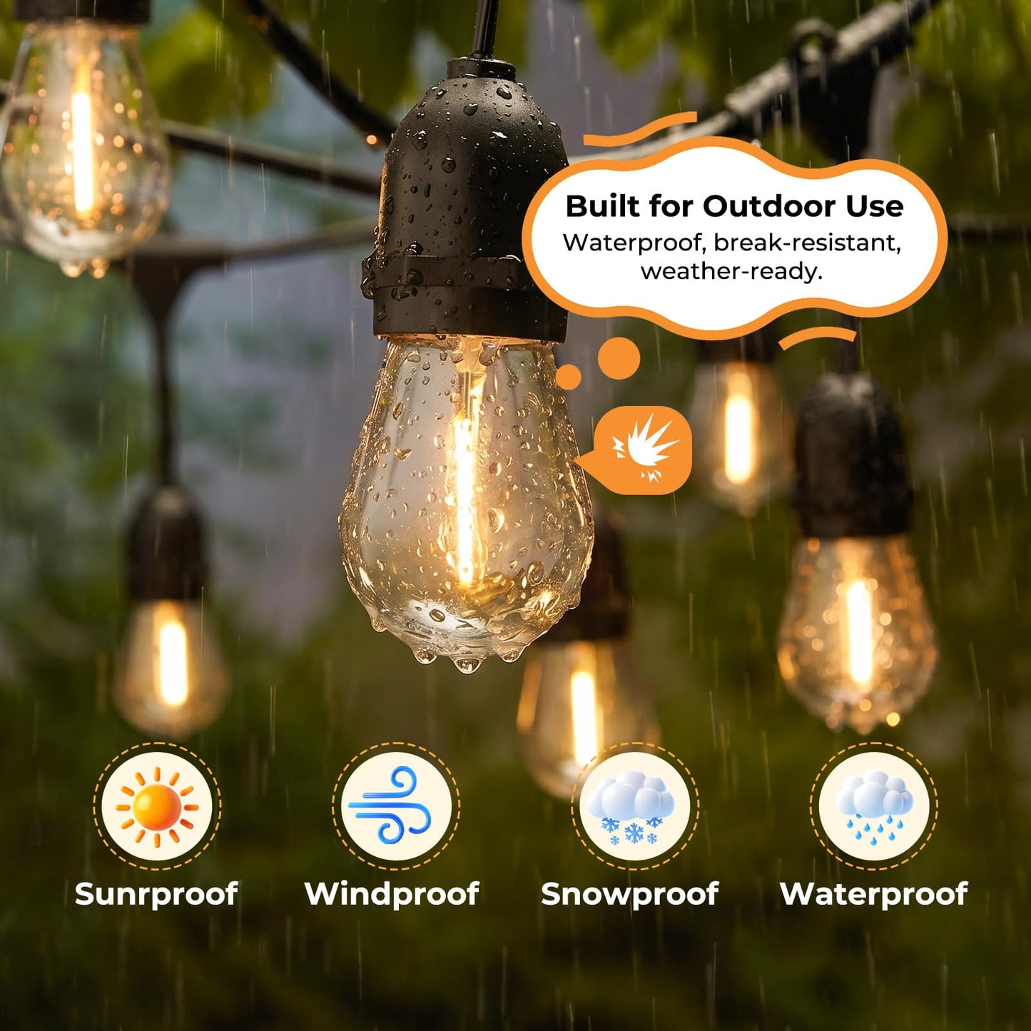 GvvooHome 42 Pack Outdoor String Light Bulbs S14, Waterproof & Shatterproof 1W LED Replacement Light Bulbs for Outdoor Patio, Backyard, Garden, Soft