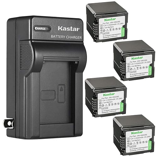Kastar 4-Pack VW-VBG260 Battery and AC Wall Charger Replacement for Panasonic HDC-HS100, HDC-HS100GK, HDC-HS200, HDC-HS250, HDC-HS250K, HDC-HS300