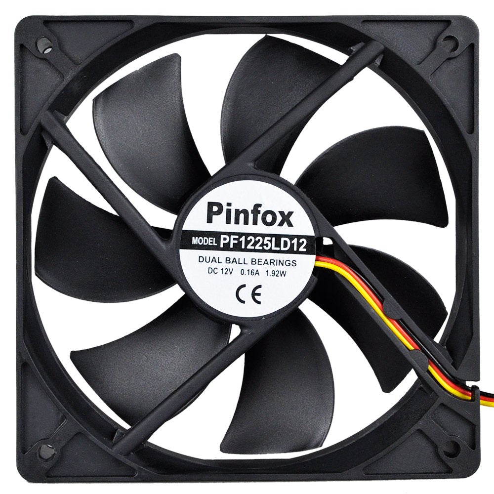 Pinfox 12V DC 120mm Quiet Cooling Fan Silent, Variable Speed Control by 5V to 12V Input, Dual Ball Bearings 3 Pin for PC Computer Case, Home Theater