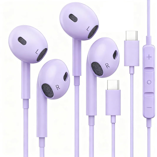 USB C Headphones for iPhone 17, 2 Pack USB Type C Earbuds HiFi Stereo Noise Earphones reduction with Mic&Volume Control for iPhone 17 16 15, iPad Pro