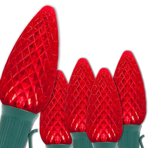 Wintergreen Lighting 25 C9 OptiCore LED Commercial Outdoor Christmas Lights - Heavy Duty Christmas String Lights; Green Wire (25 ft, Red)