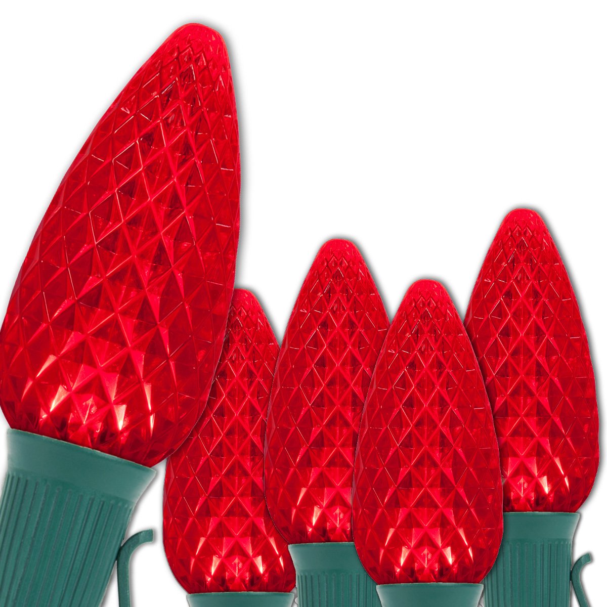 Wintergreen Lighting 25 C9 OptiCore LED Commercial Outdoor Christmas Lights - Heavy Duty Christmas String Lights; Green Wire (25 ft, Red)