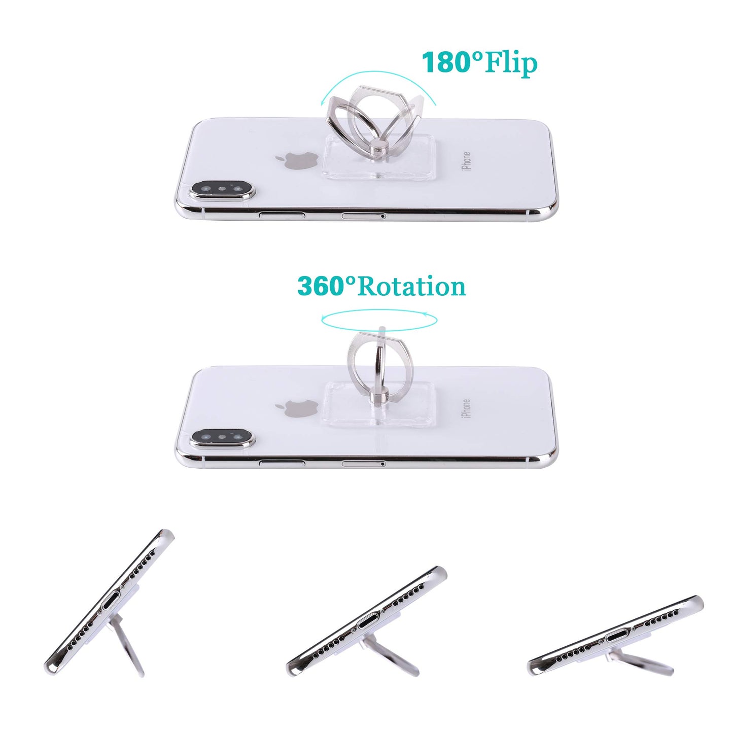 Cell Phone Ring Holder Stand Transparent Finger Grip Loop 360 Degree Rotation Finger Ring Stand (4 x Rose Gold (Round))