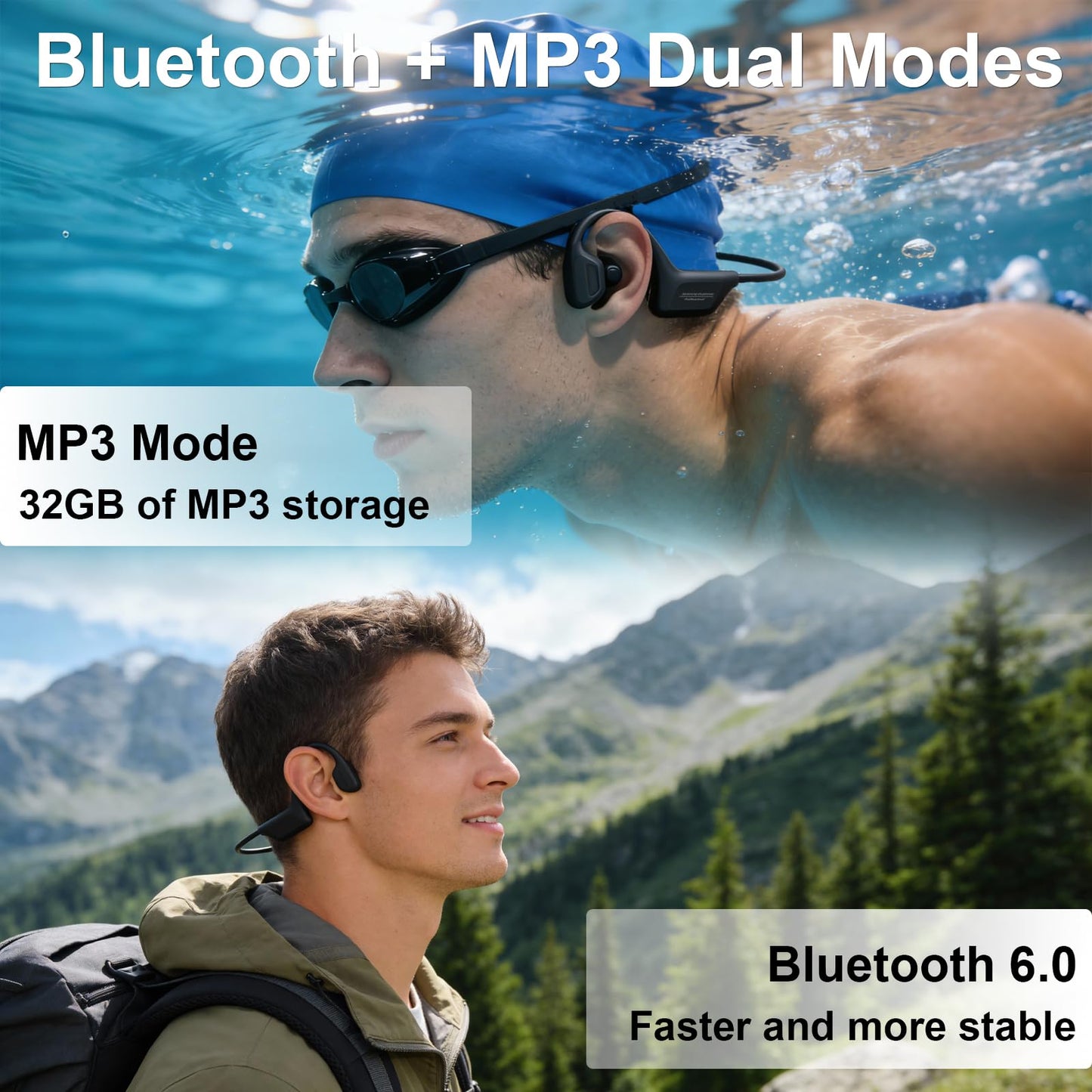 Fanisic 2026 Latest Swimming Headphones/Earbuds, Bluetooth 6.0 & MP3 with 32GB Memory IPX8 Waterproof Bone Conduction Headphones, Underwater Open Ear…