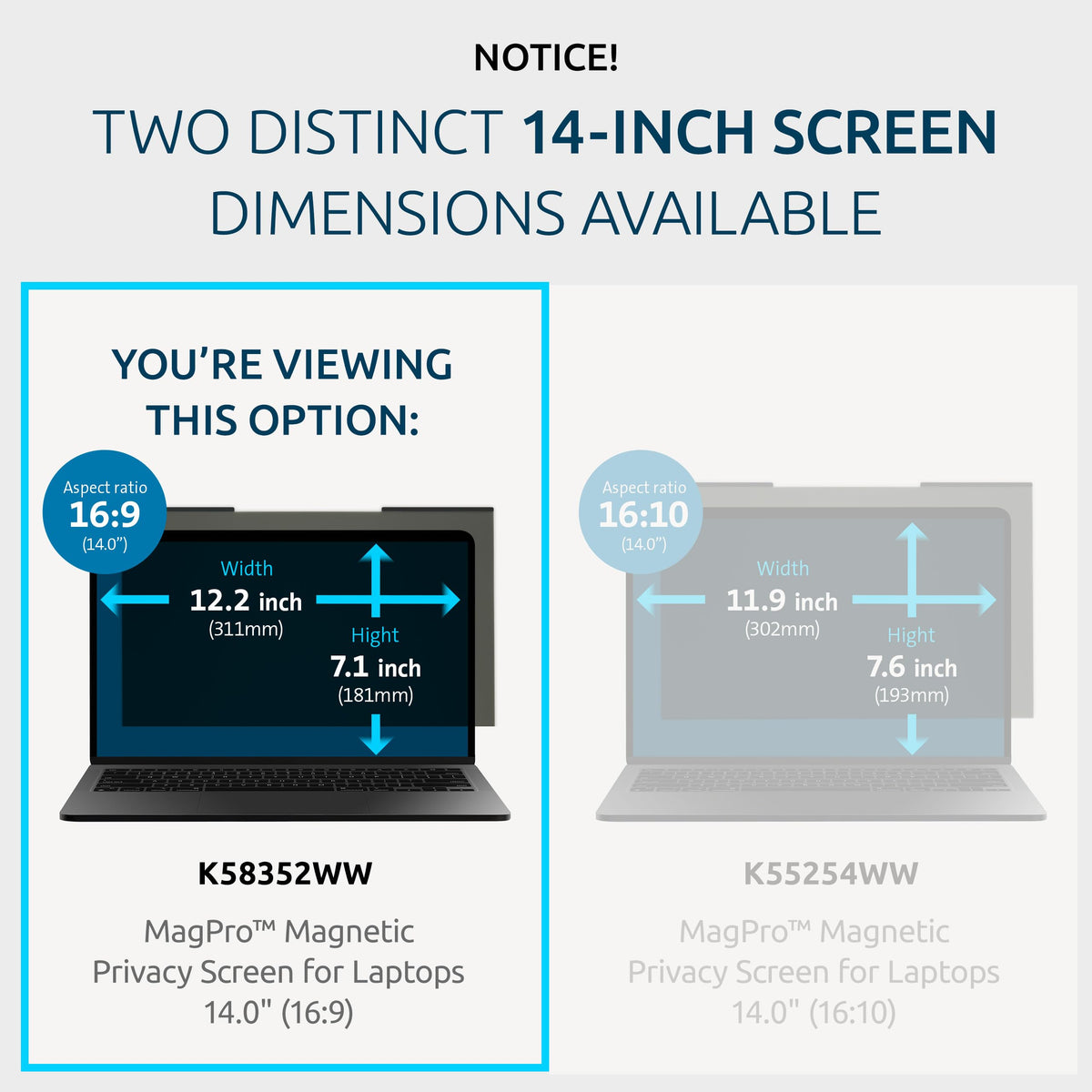 Kensington MagPro™ Magnetic Laptop Privacy Screen 14 inch, Removable 16:9 Laptop Privacy Filter, Anti-Glare, Blue Ray Reduction, Dell Latitude 5420
