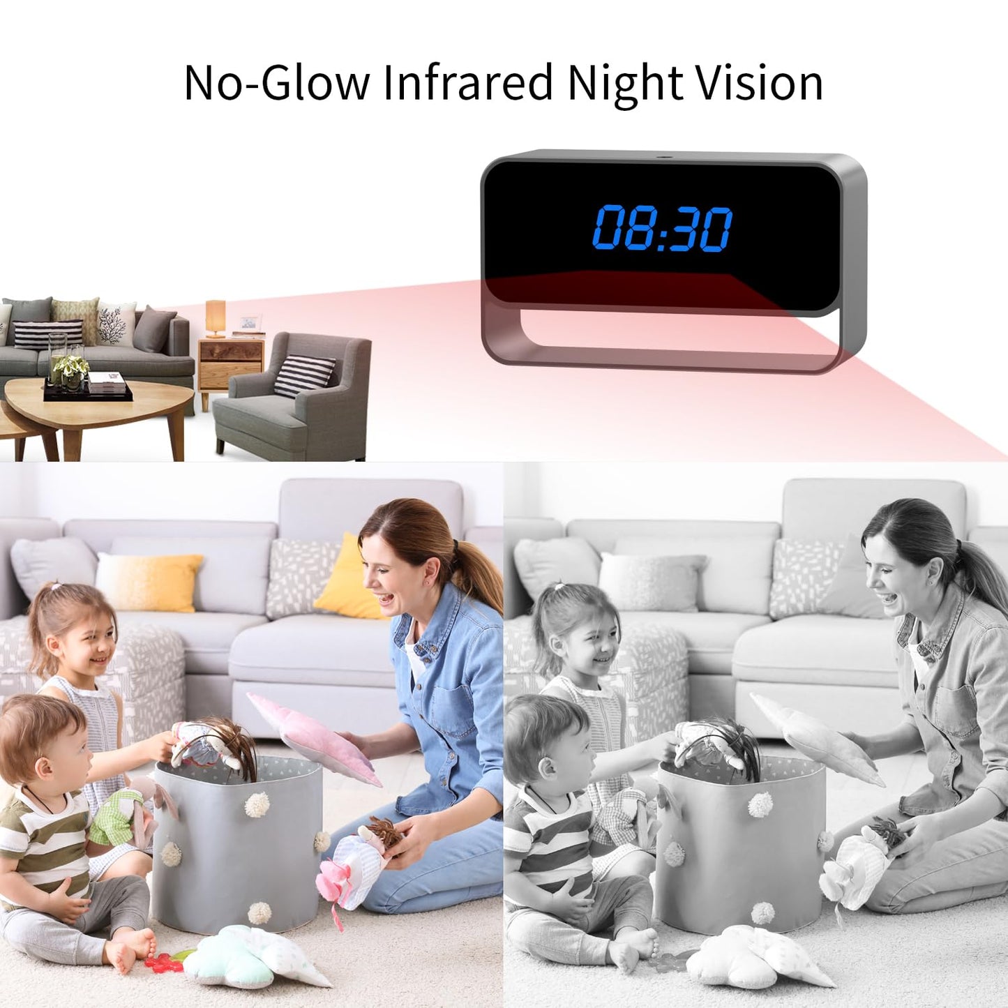 DuboCam Mini WiFi Camera with Clock - Full HD 1080P - Wireless Nanny Cam for Home Office Security - Strong Night Vision - Cloud Storage