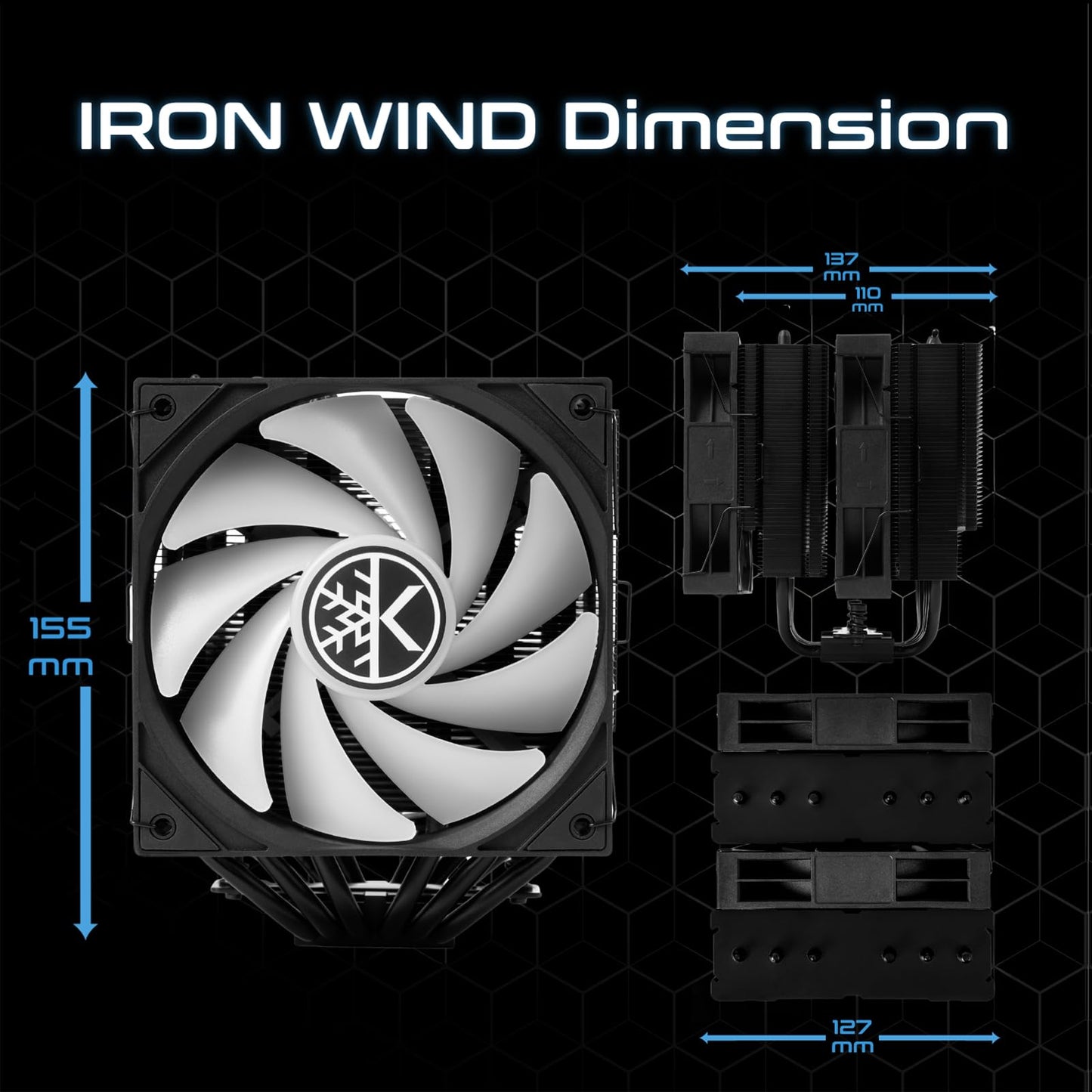KINGCOOL Iron Wind 120 ARGB CPU Air Cooler, 6 Heat Pipes & Dual Towers, Dual 120mm PWM Fans, 1800 RPM Speed, ARGB Lighting, PC Cooler for AMD AM4 AM5