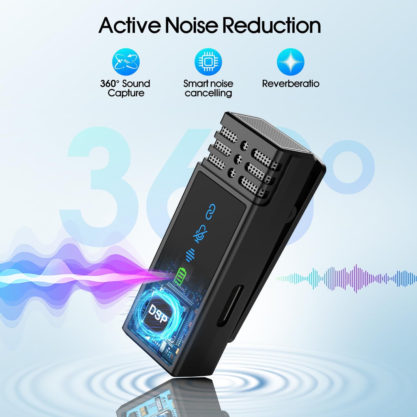 2 Pack Wireless Lavalier Microphone for iPhone iPad Android, Active Noise Reduction Mini Microphone with Charging Case 7H Clip On Microphones for