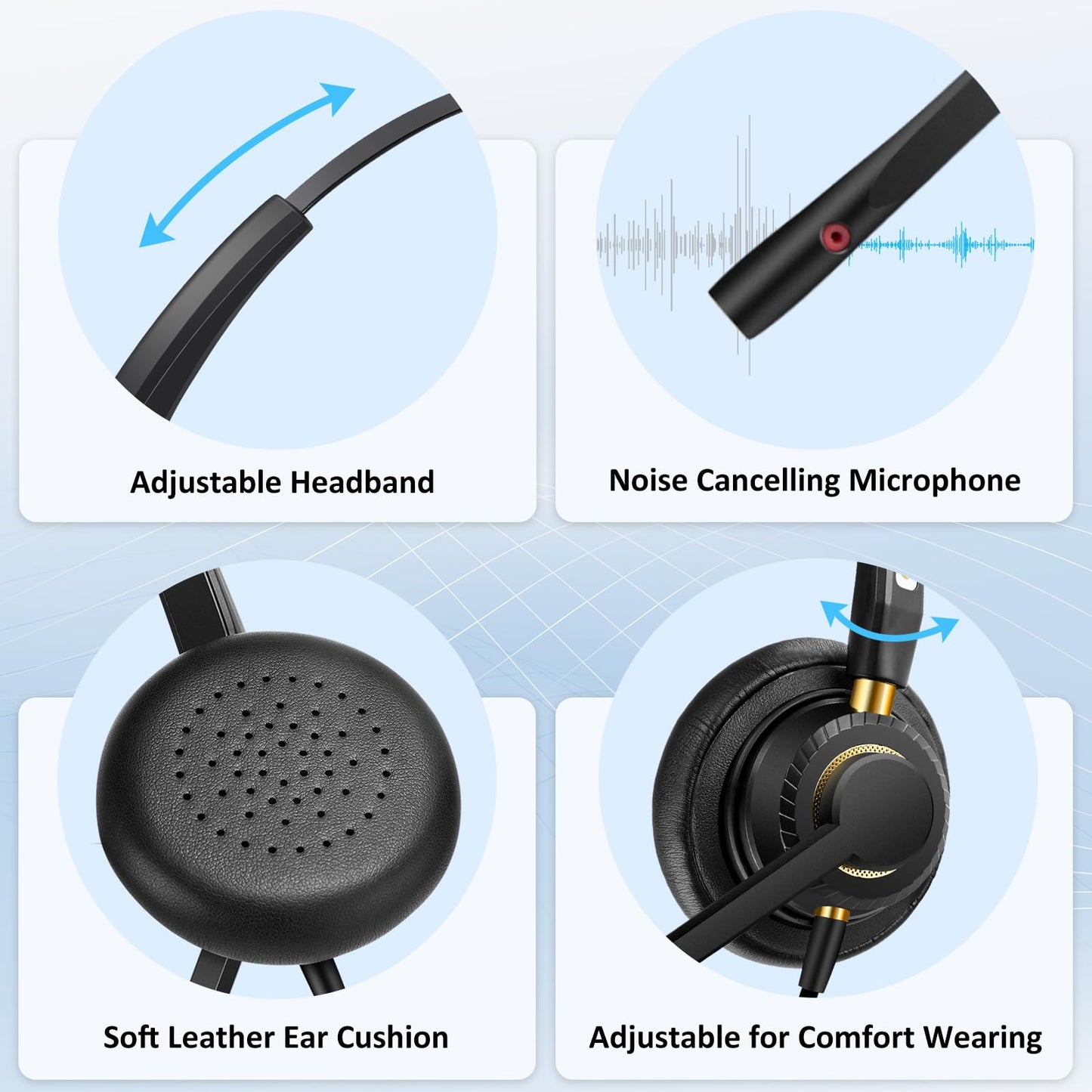 Phone Headset 2.5mm with Noise Canceling Microphone & Mute Switch, Comfort Fit Telephone Headset for Panasonic VTech AT&T Uniden RCA Cisco Gigaset