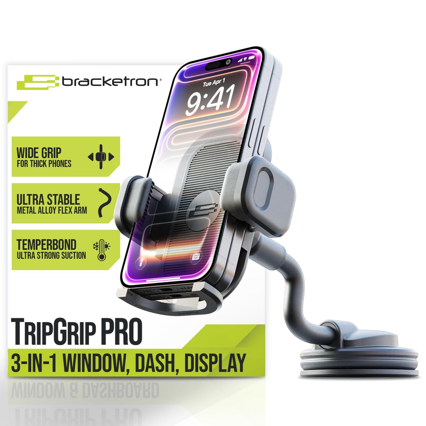 Bracketron TripGrip PRO Car Phone Holder Mount - Phone Holders for Your Car with 7.5" Flexible Gooseneck for Dash & Windshield - Compatible with Most