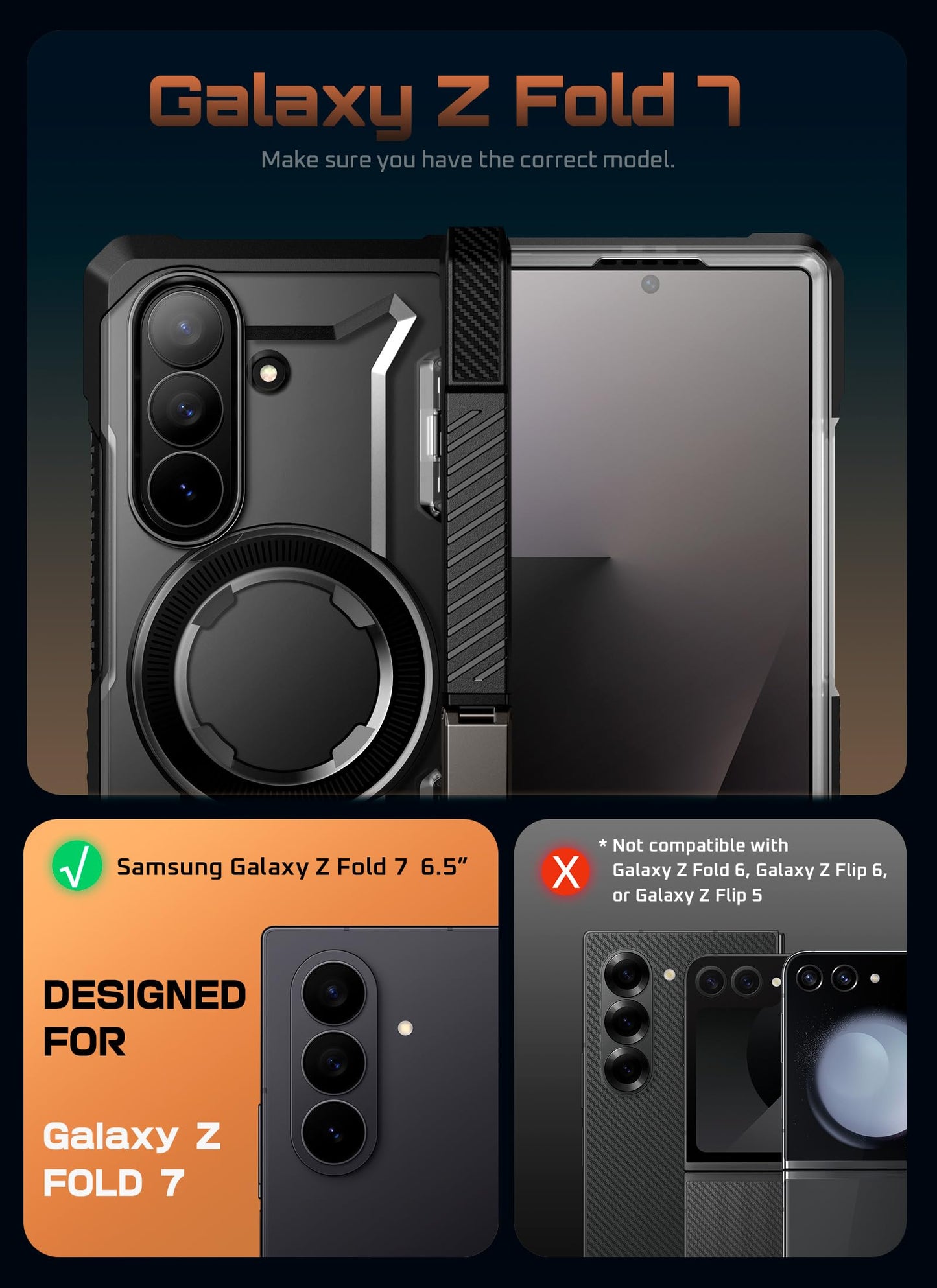 SUPCASE for Samsung Galaxy Z Fold 7 Case with Kickstand (UB Grip), [Compatible with MagSafe] [Built-in Tempered Glass Screen Protector] [Hinge
