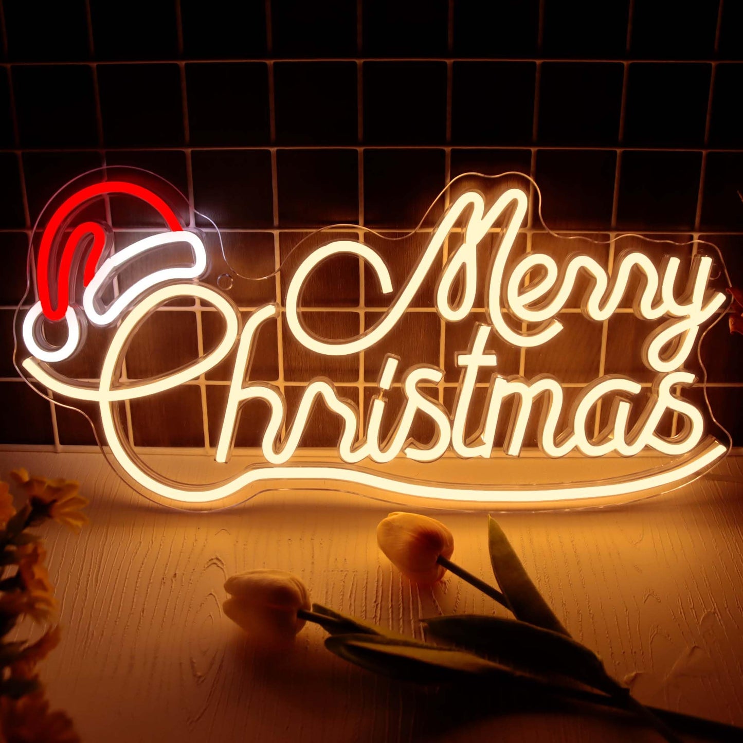 Allball Merry Christmas Neon Signs for Wall Decor, LED Santa Hat Neon Light USB Powered, for Christmas Party Gift Birthday Party Bar Living Room