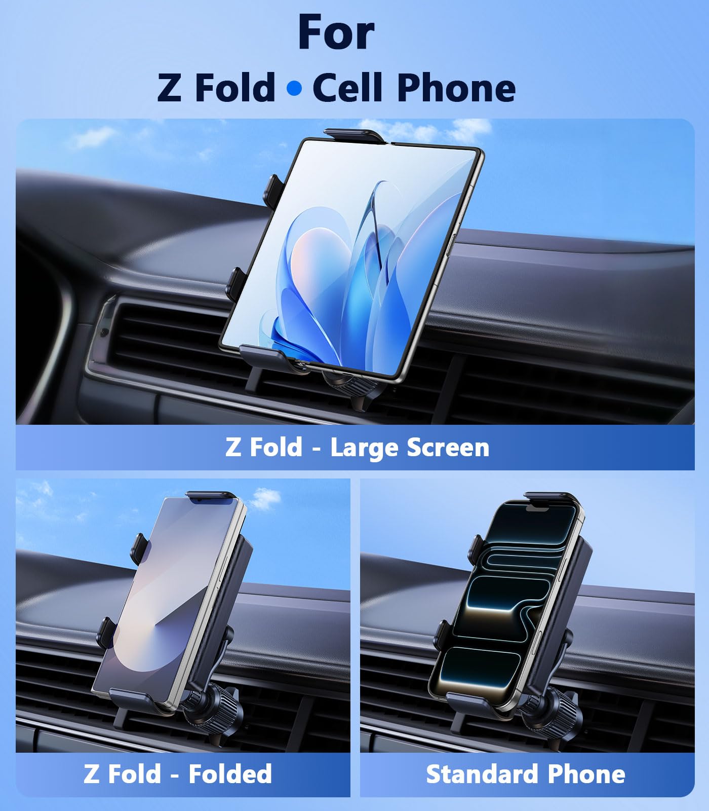 DICMKY Car Mount for Samsung Galaxy Z Fold 7 6 5 4 3 2 Accessories, Car Vent Phone Holder Designed for Foldable Screens, 360°Adjustment