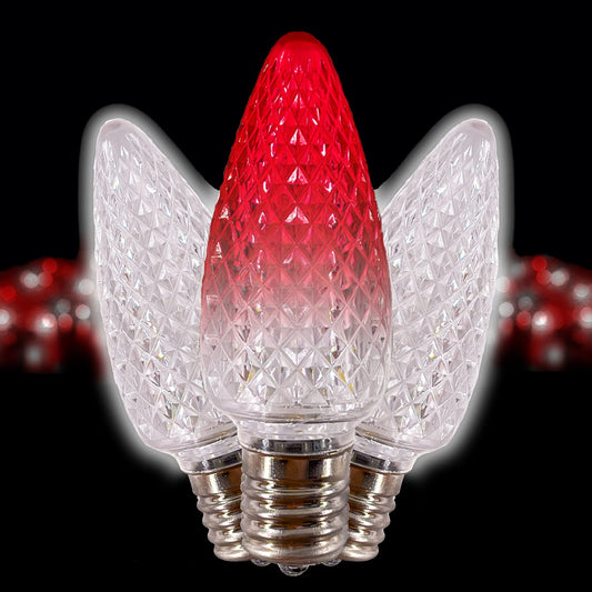 C9 Christmas Lights LED Bulb (Pack of 25) Color Changing Blinking Red & Cool White Replacement Christmas Light Bulbs Retrofit Faceted Candle Shape