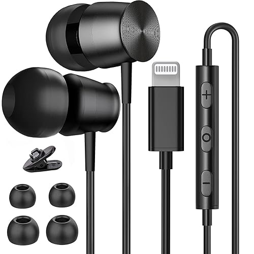 Lightning Headphones for iPhone 13 14 12 Pro Max MFi Certified Lightning Earbuds with Mic Noise Isolation Stereo Bass in-Ear Headphones Lightning