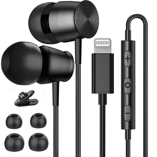 Lightning Headphones for iPhone 13 14 12 Pro Max MFi Certified Lightning Earbuds with Mic Noise Isolation Stereo Bass in-Ear Headphones Lightning