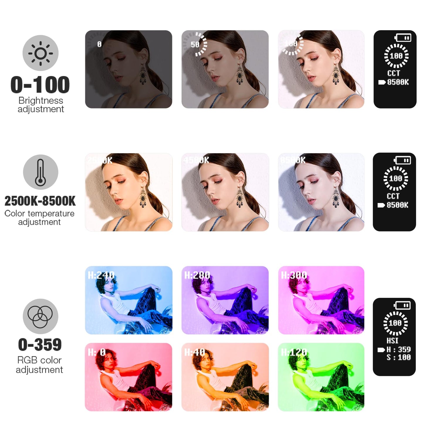 Pixel G1s RGB Video Light with APP Control, 12W 210 Minutes Rechargeable Battery LED Camera Light, 10 Common Lighting Effects, CRI?97 2500-8500K LED