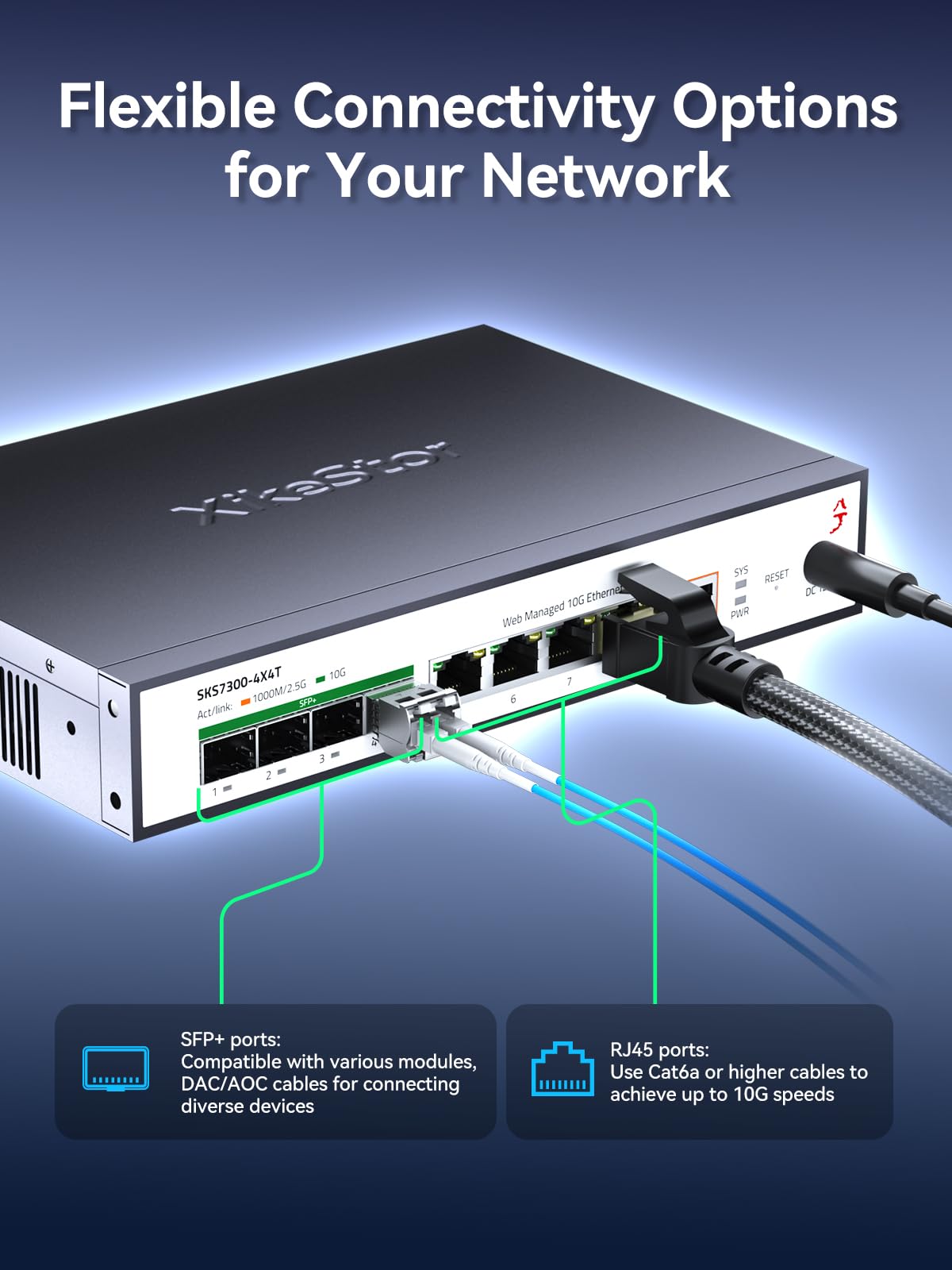 L2 Managed 8 Port 10G Ethernet Switch, 10Gb Network Switch with 4X RJ45 & 4X SFP+ Ports, Support VLAN/LACP/IGMP/QoS/STP, Built-in Smart Fan
