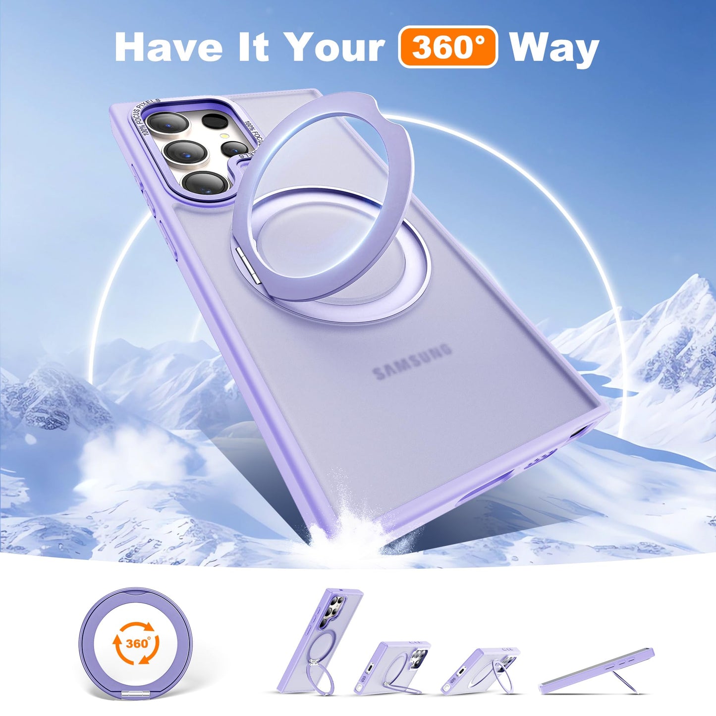 Zalinbo Compatible with Samsung Galaxy S22 & S23 Ultra Case with 360Rotatable Magnetic Ring Stand Compatible with Mag-Safe Military Protection