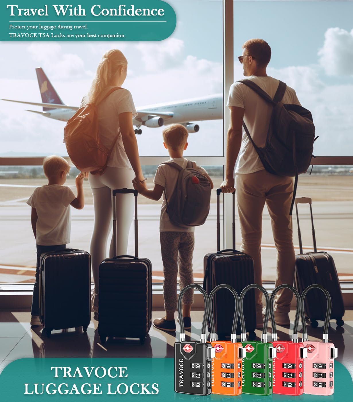 TSA Approved Luggage Locks – 4 Pack Black Travel Padlocks for Suitcase, Backpack, Gym Locker, Toolbox & More