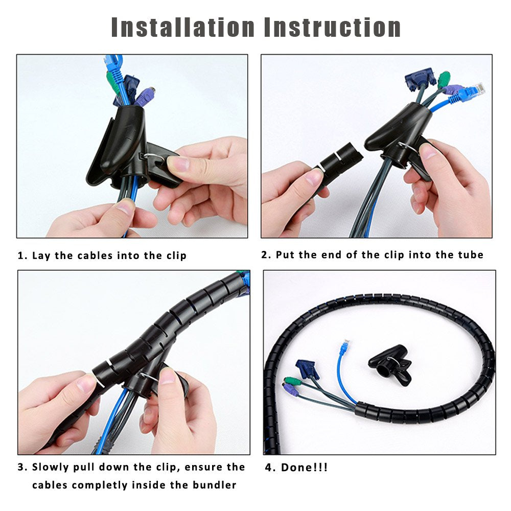 Cable Bundler Organizer Flexible & Expandable Cable Management Sleeve Coiled Tube Cable Collector- Dia. 0.87 Inch 9.5 Foot Length Black