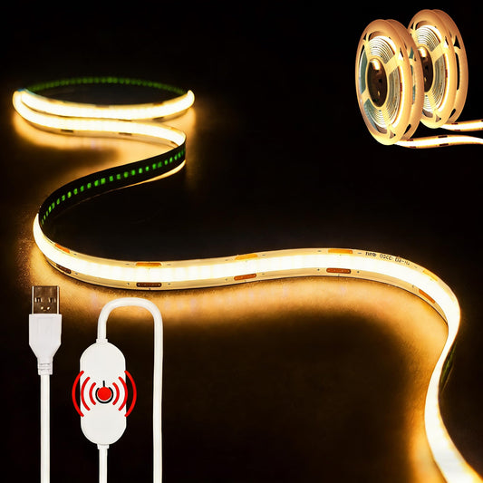 XINGZHI 2Pack USB LED Light Strip, 3000K Warm White COB LED Strip Lights, 3.28FT TV Lights Flexible Small Led Lights with Touch Switch Controller
