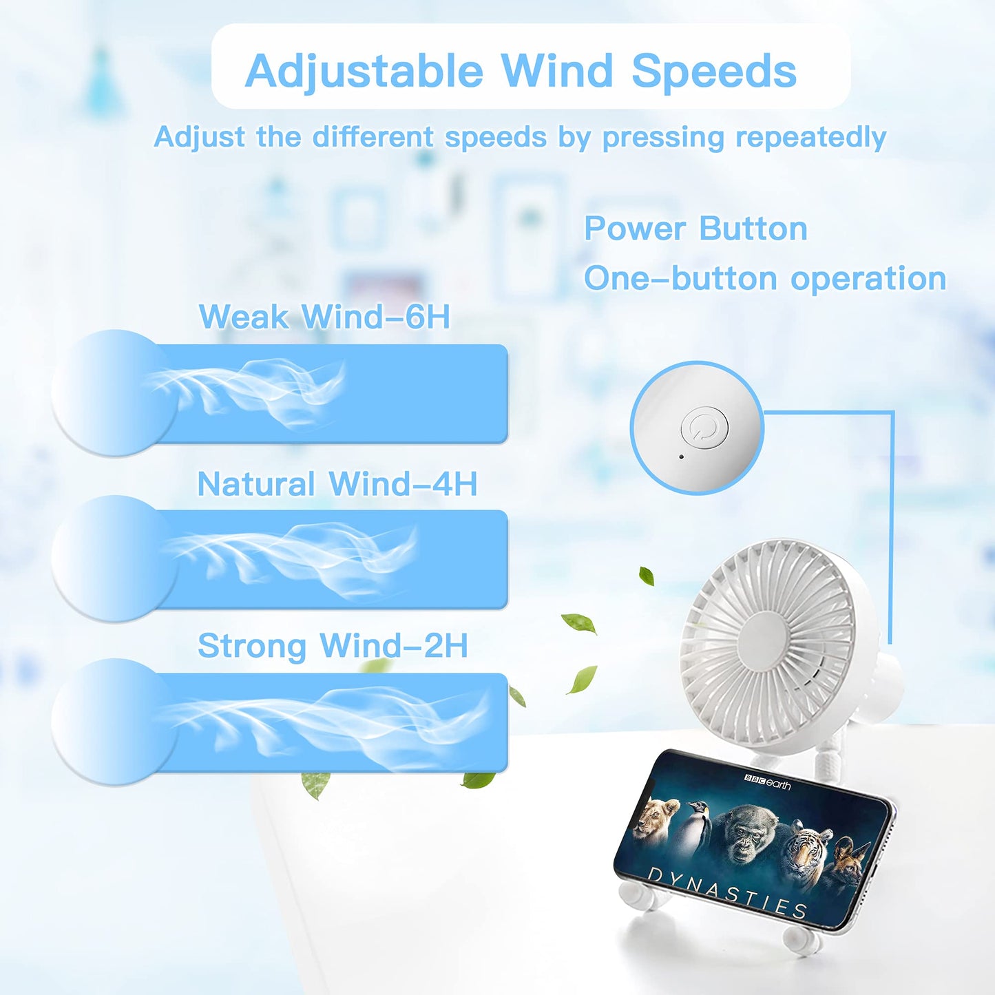 Mini Handheld Stroller Fan, Personal Portable Fan, Car Seat Fan, Desk Fan,2600mAh with Flexible Tripod Fix USB Powered Desk Fan Adjustable 3 Wind
