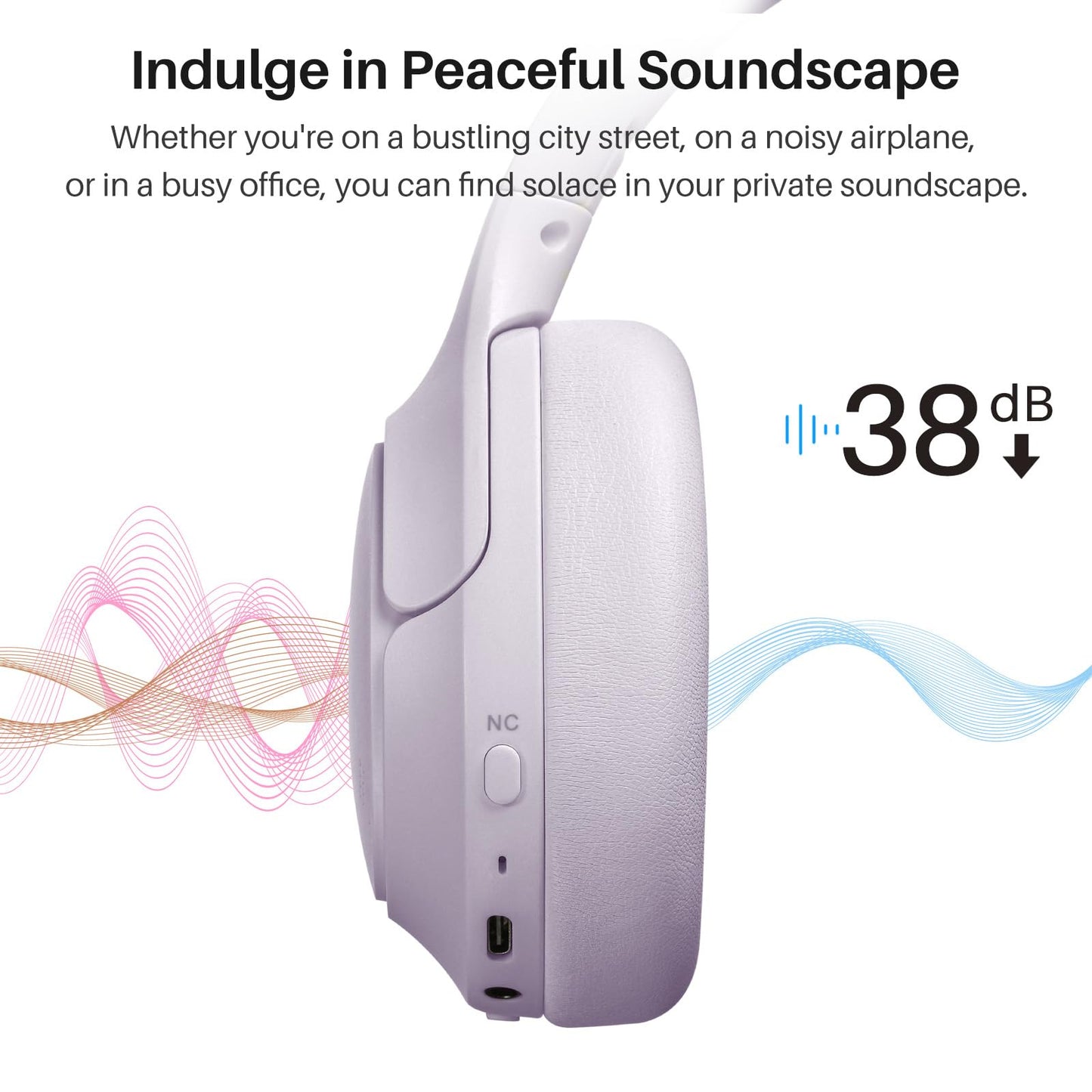 TOZO Hybrid Active Noise Cancelling Headphones, Wireless Over Ear Bluetooth Headset, 60H Playtime, Hi-Res Audio Custom EQ via App Deep Bass Comfort…