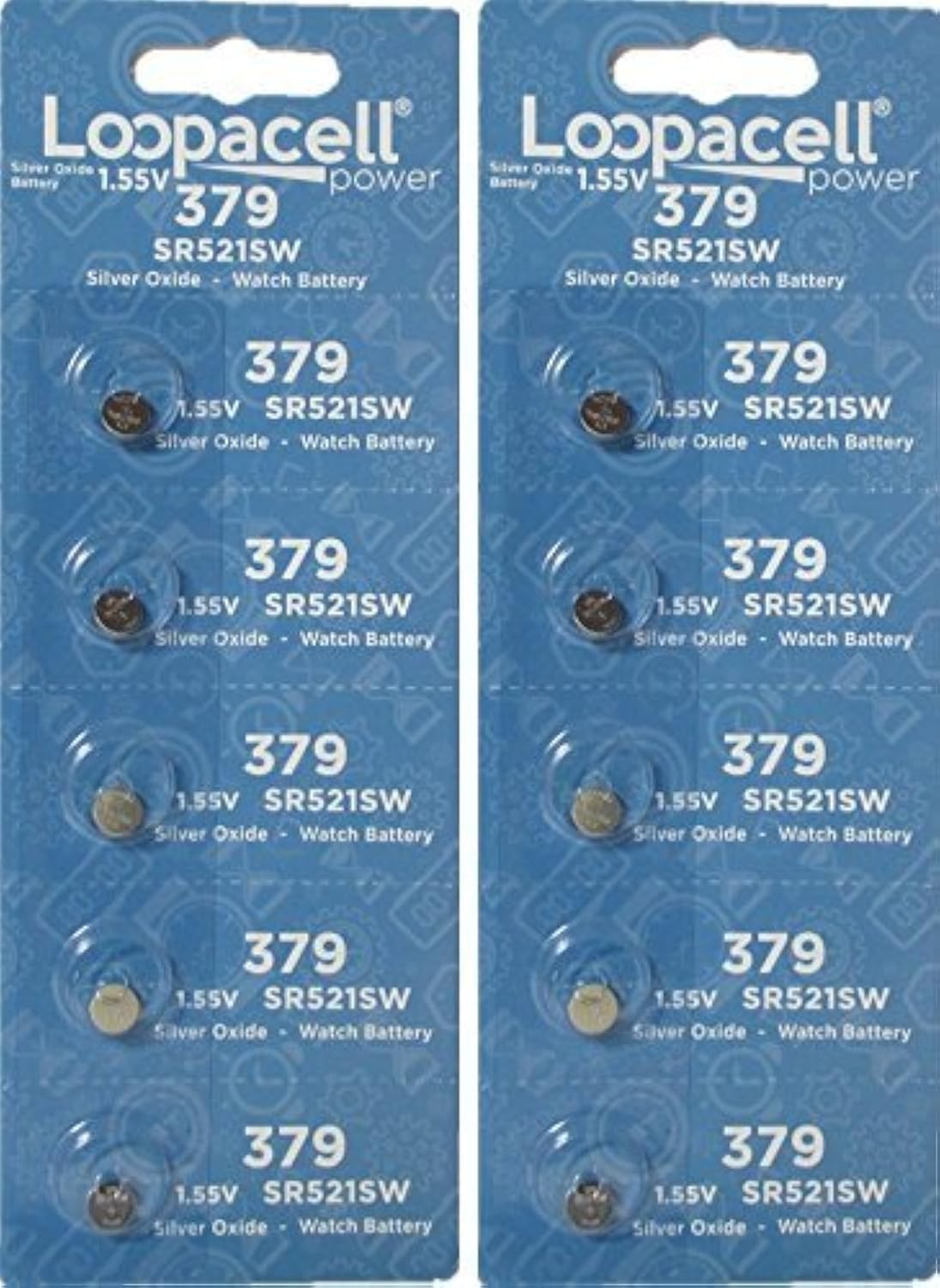 Loopacell Silver Oxide Batteries Size 379 (SR521SW) 10 Batteries