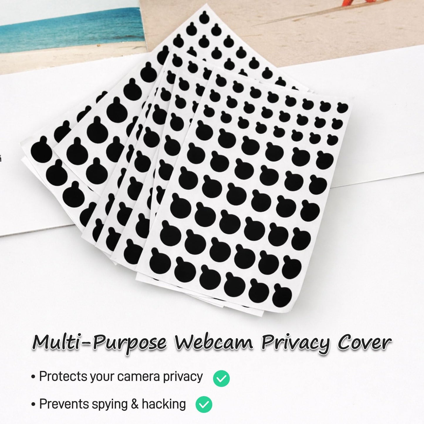 Mnvhoky Solid Color Webcam Privacy Stickers, Anti-Peeping Camera Cover Tabs, Reusable Low-Tack Vinyl Covers, Multi-Size Black Sheets (7 Pack, Matte